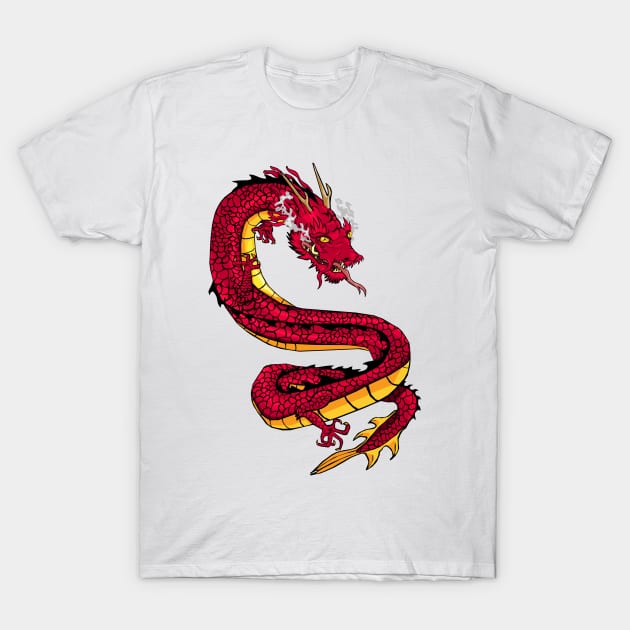 Red Chinese Dragon T-Shirt by Dragonsqueaks